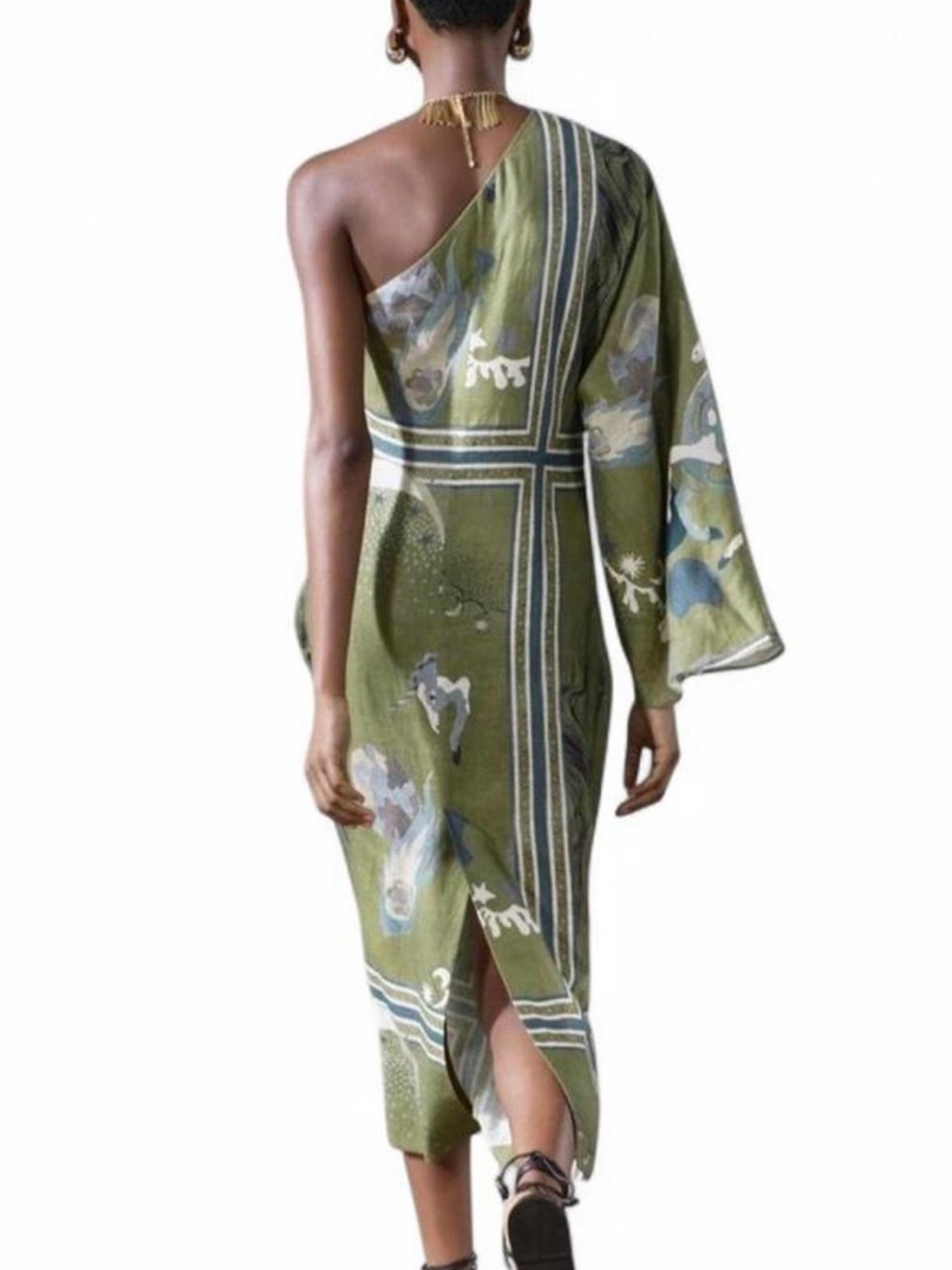 Zara Green Linen Blend Asymmetric Dress - Large